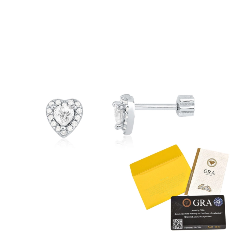 Produto Brinco Moissanite de Prata 925 Coração Cravejado