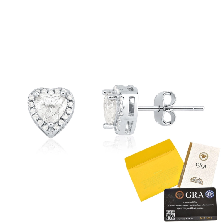 Brinco Moissanite de Prata 925 Coração Cravejado Produto Brinco Moissanite de Prata 925 Coração Cravejado