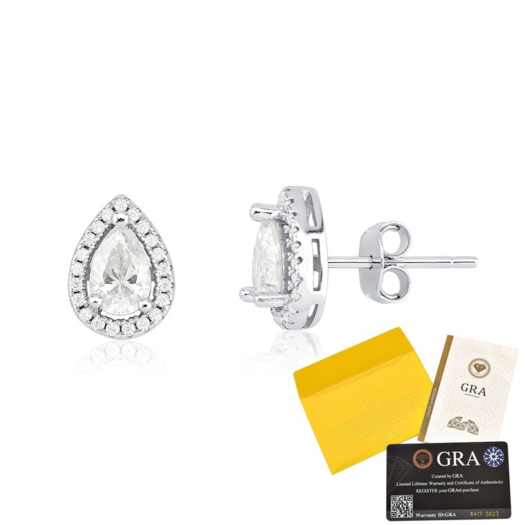 Brinco Moissanite de Prata 925 Gota Cravejada 1,2ct Produto Brinco Moissanite de Prata 925 Gota Cravejada 1,2ct