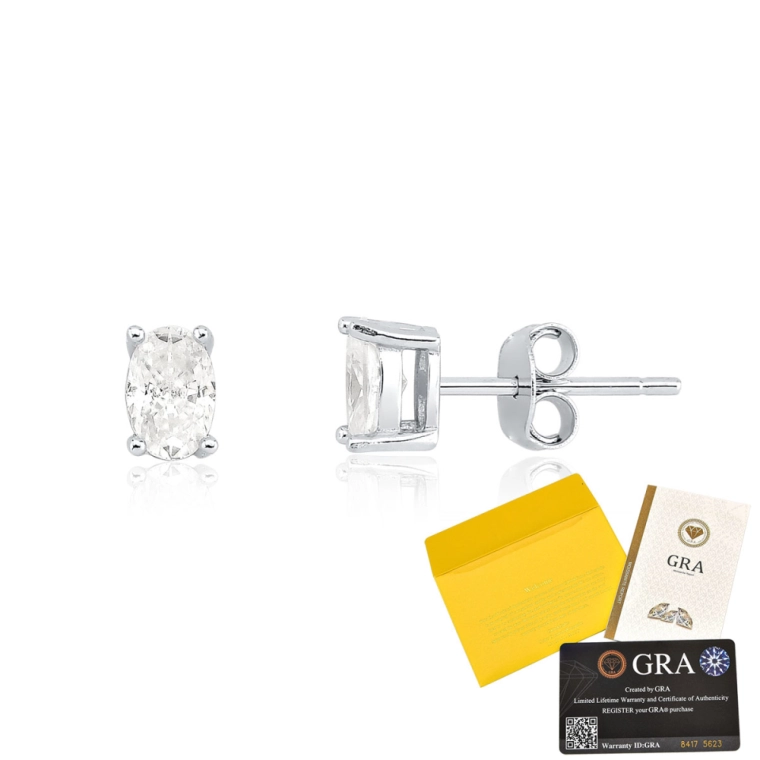 Produto Brinco Moissanite de Prata 925 Oval com 6mm e Certificado GRA