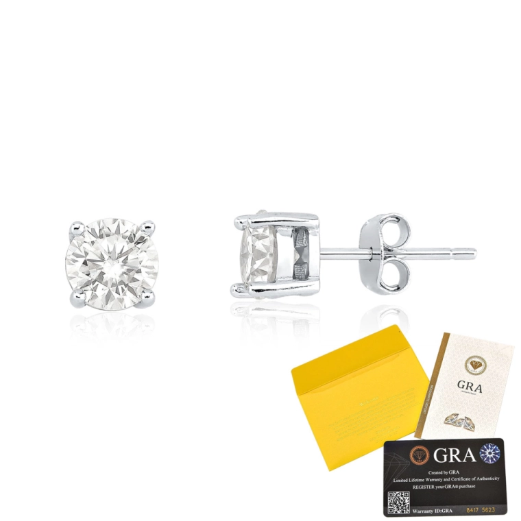Produto Brinco Moissanite de Prata 925 Redondo com Certificado GRA