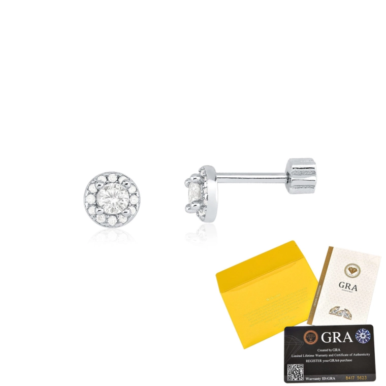 Brinco Moissanite de Prata 925 Redondo Cravejado com 0,32ct Produto Brinco Moissanite de Prata 925 Redondo Cravejado com 0,32ct