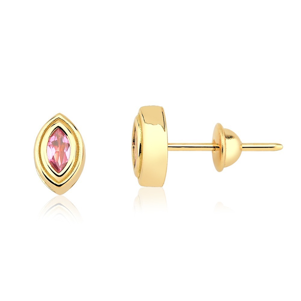 Produto Brinco Navete com Turmalina Rosa em Ouro Amarelo 18k