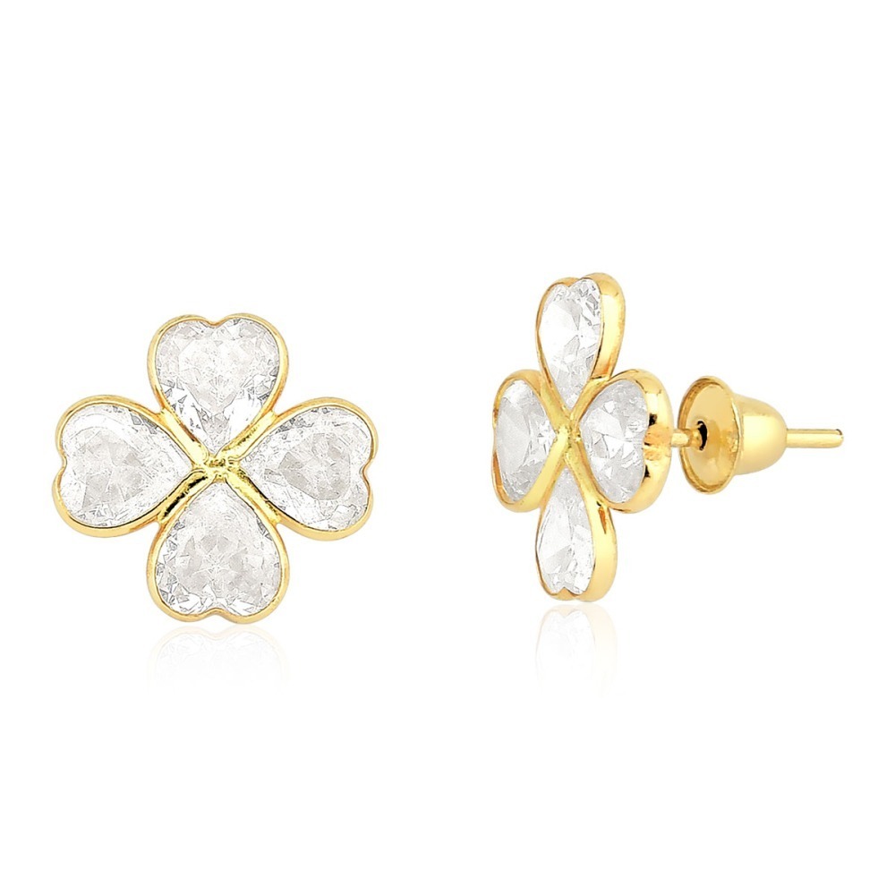 Produto Brinco trevo corações com zircônias cristal Ouro 18k