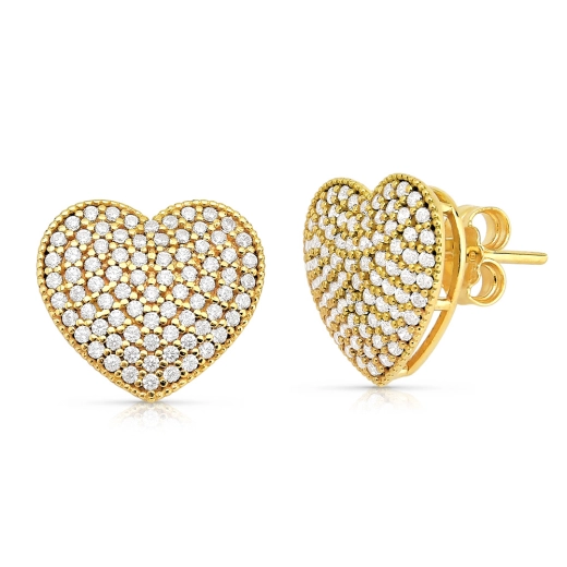 Produto Brinco de Ouro 18k Coração com Pedras Brilhantes