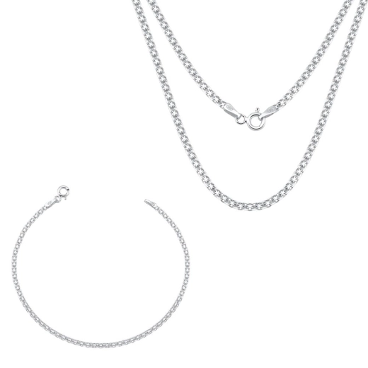 Produto Conjunto Colar e Pulseira Feminina de Prata 925 Bismark 40cm 2mm