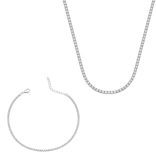 Produto Conjunto Corrente e Pulseira Feminina de Prata 925 Riviera 2mm