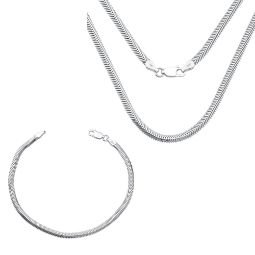 Produto Conjunto Colar e Pulseira de Prata 925 Rabo de Rato Achatada 40cm 3mm