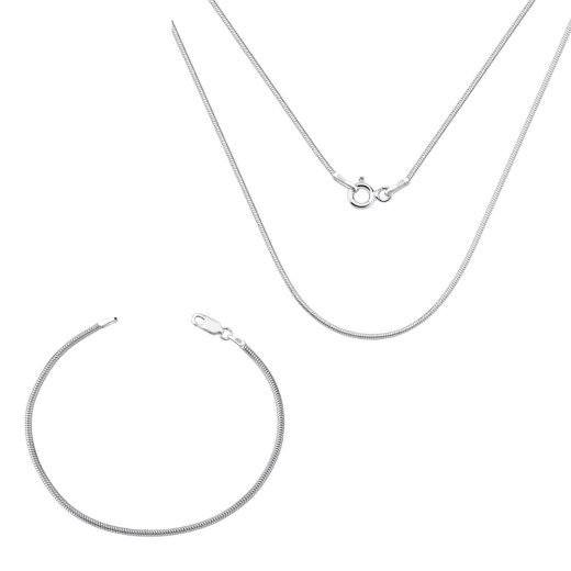 Produto Conjunto Corrente e Pulseira Feminina de Prata 925 Rabo de Rato Achatada 45cm 2mm