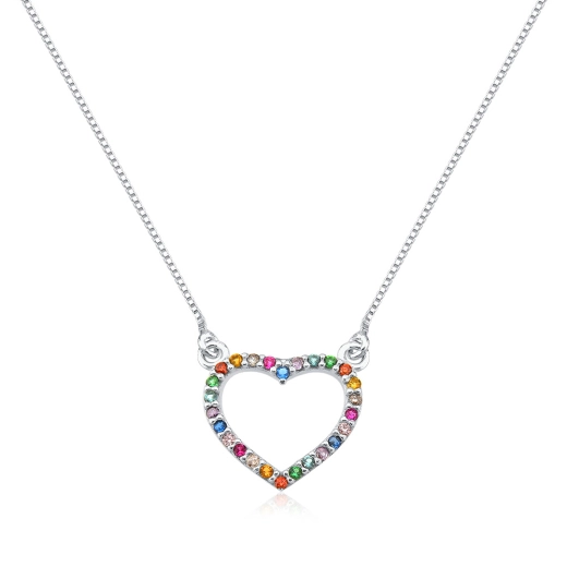 Produto Colar Feminino de Prata 925 Coração com Zircônias Colorida