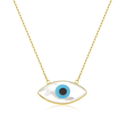 Produto Colar de Ouro 18k Elo Quadrado com 45cm e Olho Grego pendente
