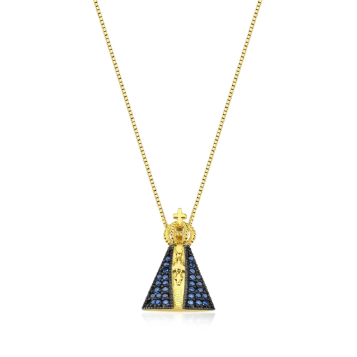 Produto Colar de ouro 18k Nossa Senhora Aparecida manto azul 50cm
