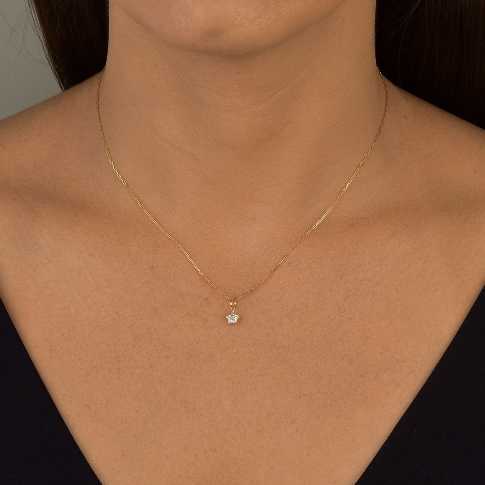 Produto Colar de Ouro 18k Elos Cadeado com Ponto de Luz Estrela e 45cm