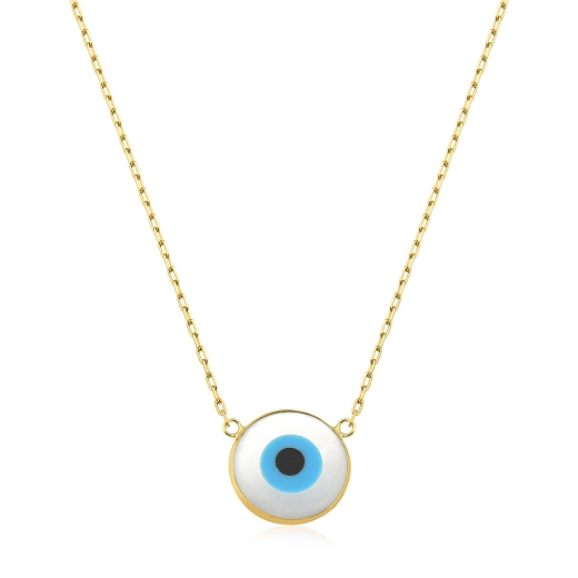 Produto Colar de Ouro 18k Elo Quadrado com 45cm e Olho Grego em Madreperola