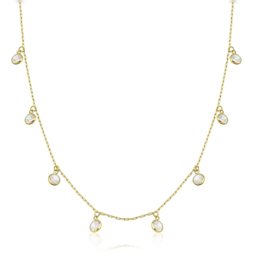 Colar de ouro 18k feminino com pedrinhas pendentes 45cm Produto Colar de ouro 18k feminino com pedrinhas pendentes 45cm
