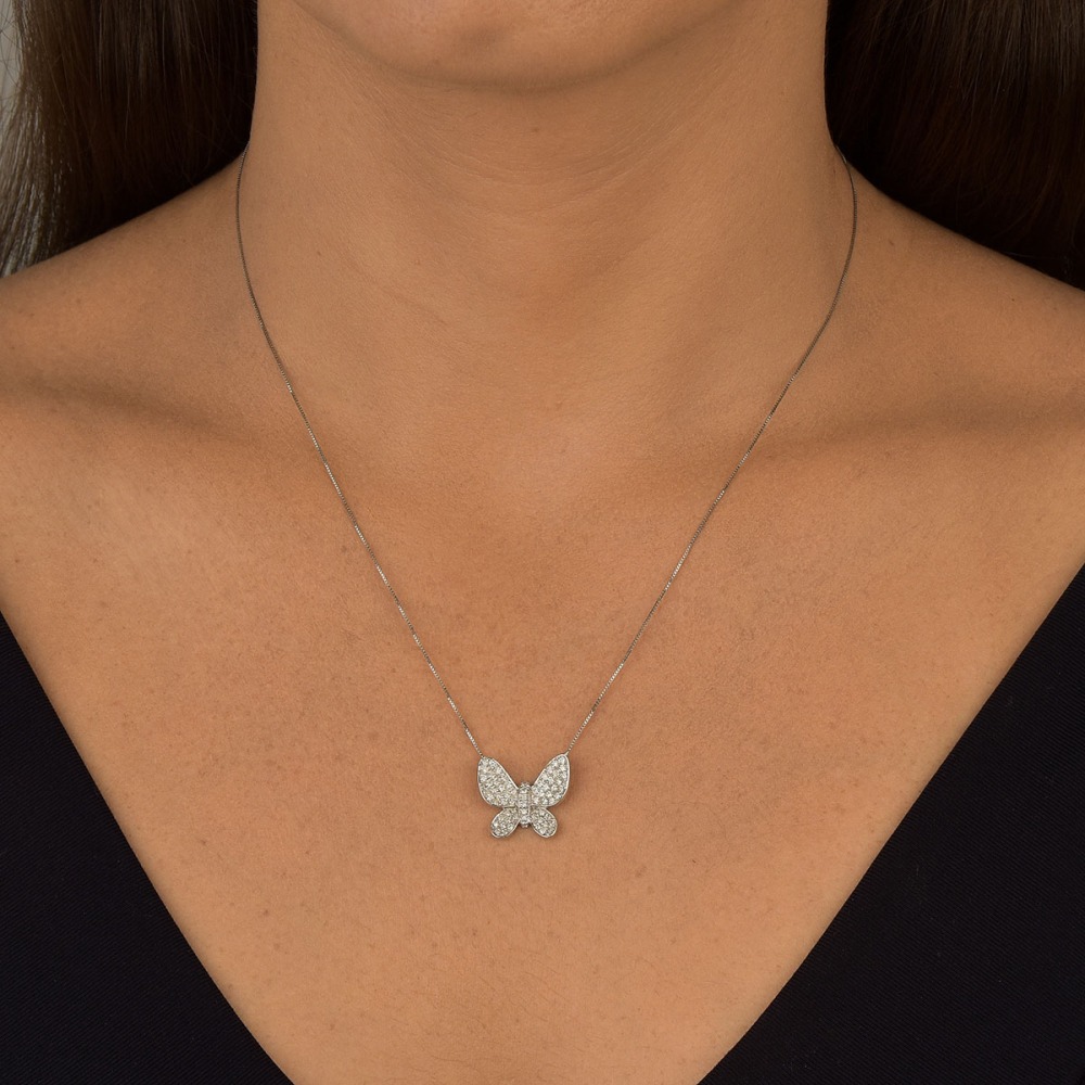 Produto Colar de Ouro Branco 18k Borboleta com Diamantes