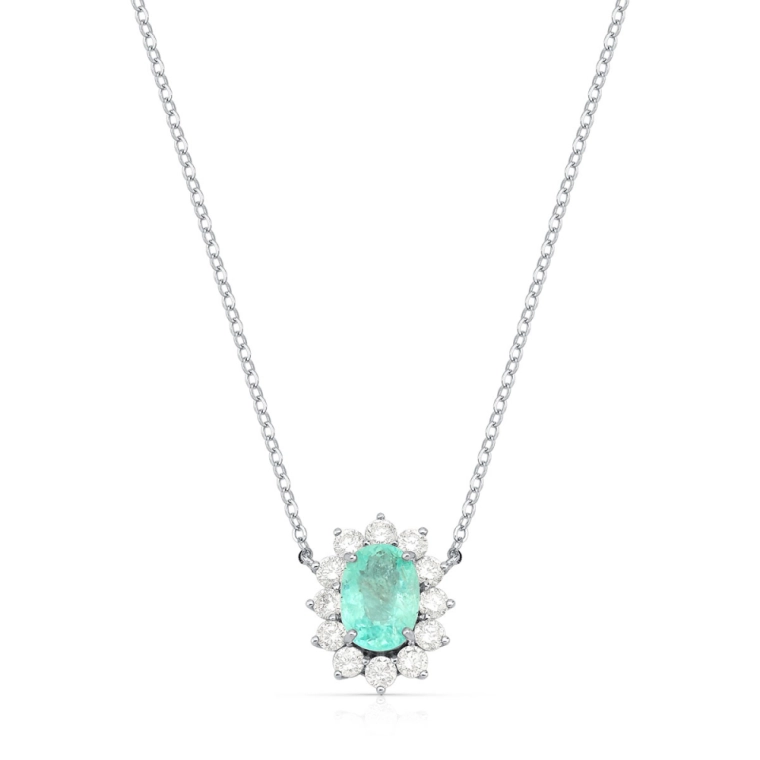 Produto Colar de Ouro Branco Turmalina Paraiba e Diamantes