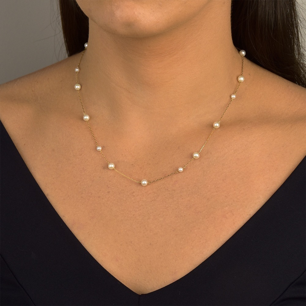 Produto Colar Feminino de Ouro 18k com Pérolas