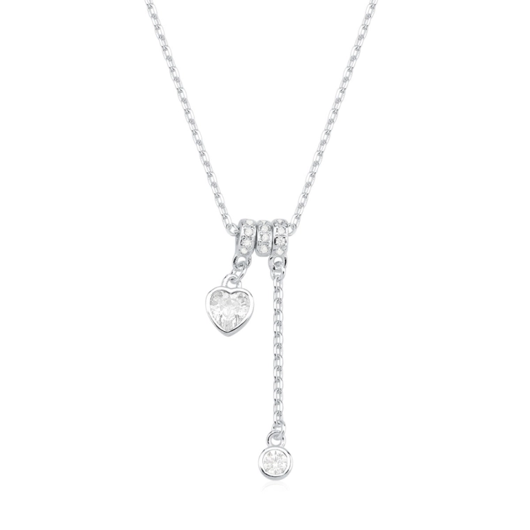 Colar Feminino de Prata 925 Berloques Coração e Ponto de Luz Produto Colar Feminino de Prata 925 Berloques Coração e Ponto de Luz