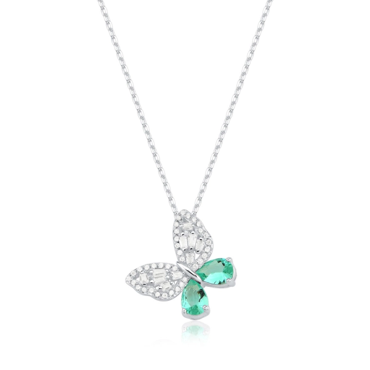 Produto Colar Feminino de Prata 925 Borboleta Cravejada 