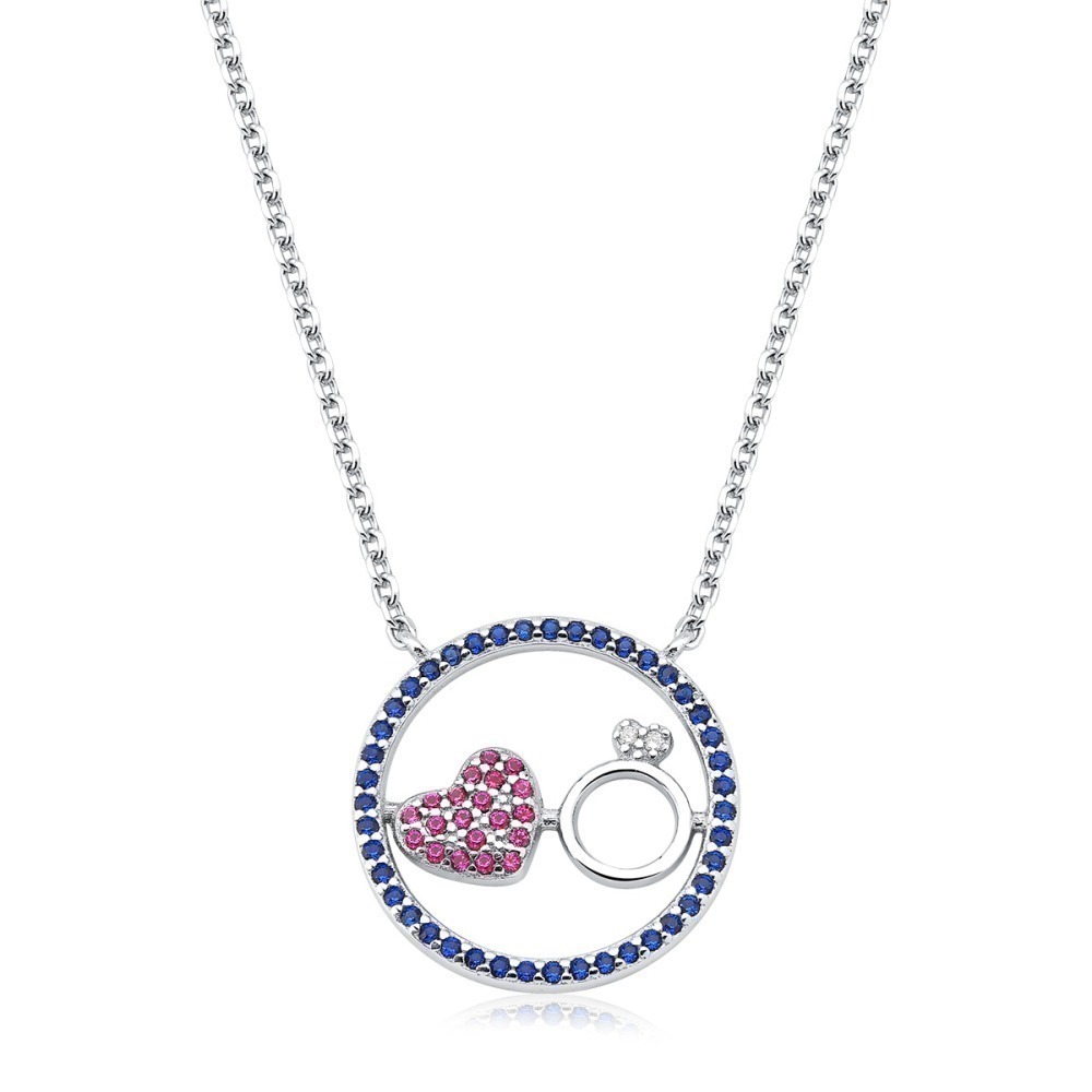 Produto Colar Feminino de Prata 925 Círculo com Coração e Aliança