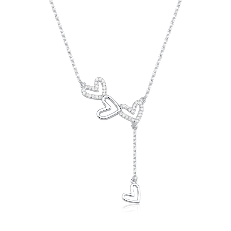 Colar Feminino de Prata 925 Canga com Corações Vazados Produto Colar Feminino de Prata 925 Canga com Corações Vazados