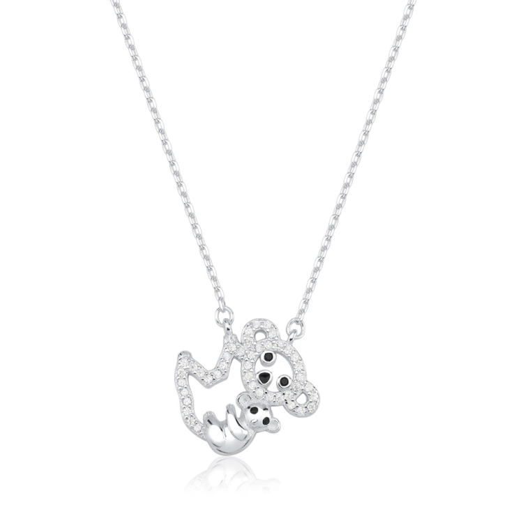 Colar Feminino de Prata 925 Coala Mãe Filho Vazado e Cravejado Produto Colar Feminino de Prata 925 Coala Mãe Filho Vazado e Cravejado