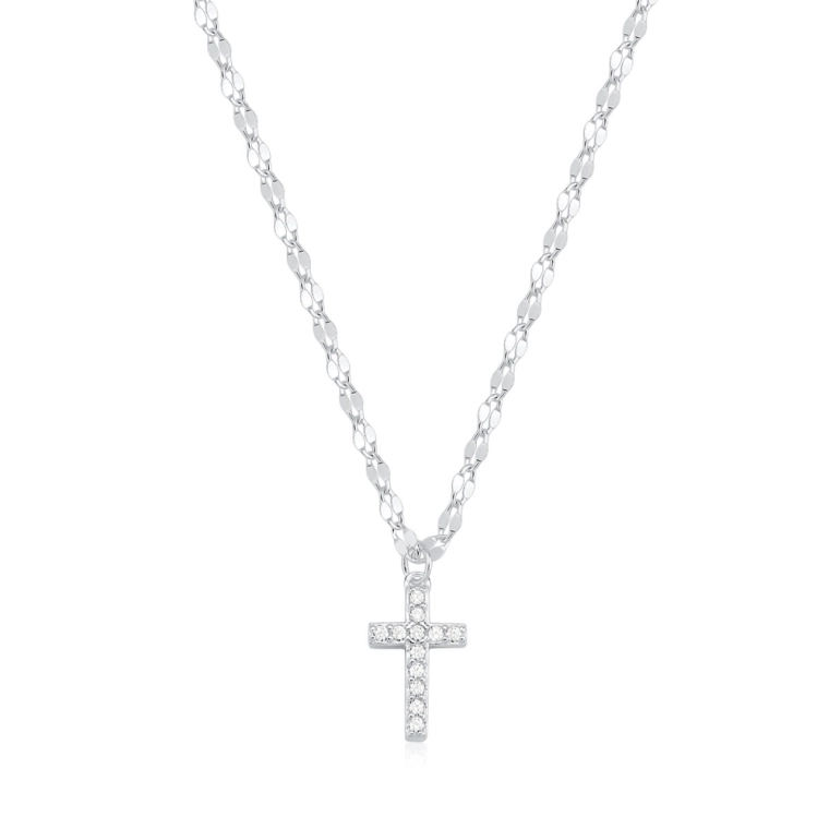 Colar Feminino de Prata 925 Coffe com Cruz Cravejada Produto Colar Feminino de Prata 925 Coffe com Cruz Cravejada
