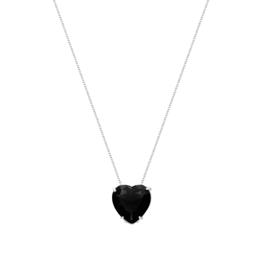 Produto Colar Feminino de Prata 925 Coração Galeria Preto 45cm