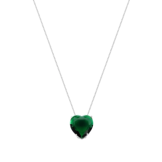 Colar Feminino de Prata 925 Coração Galeria Verde Esmeralda 45cm Produto Colar Feminino de Prata 925 Coração Galeria Verde Esmeralda 45cm