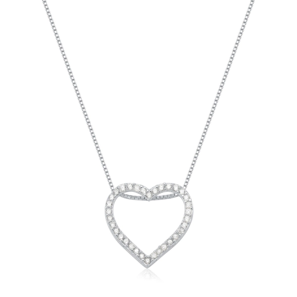 Produto Colar Feminino de Prata 925 Coração Vazado com Zircônias