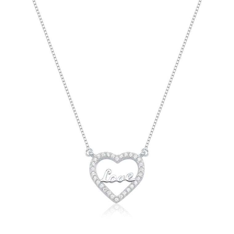 Colar Feminino de Prata 925 Coração Vazado Love Produto Colar Feminino de Prata 925 Coração Vazado Love