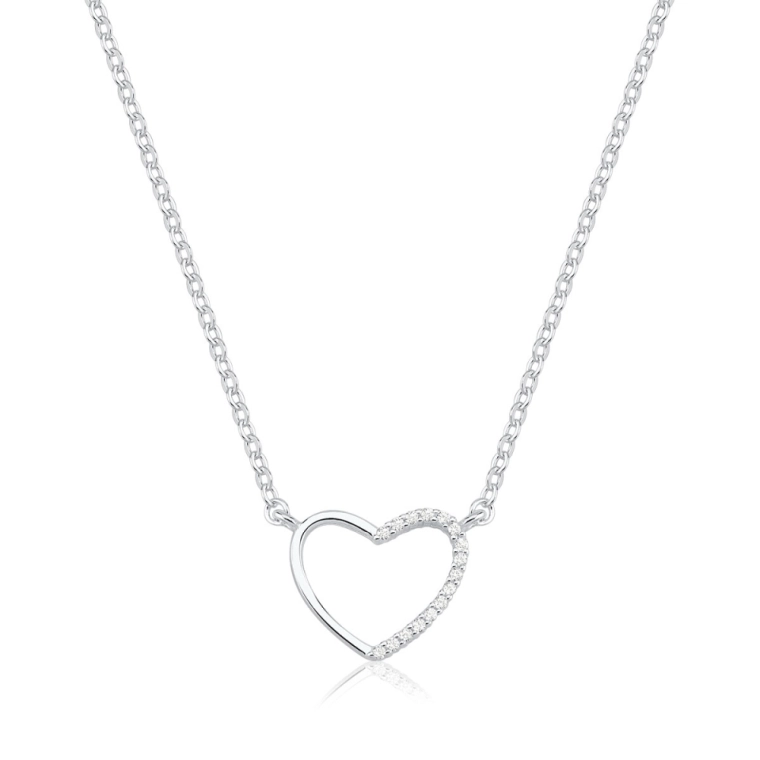 Colar Feminino de Prata 925 Coração Vazado Metade Cravejado Produto Colar Feminino de Prata 925 Coração Vazado Metade Cravejado