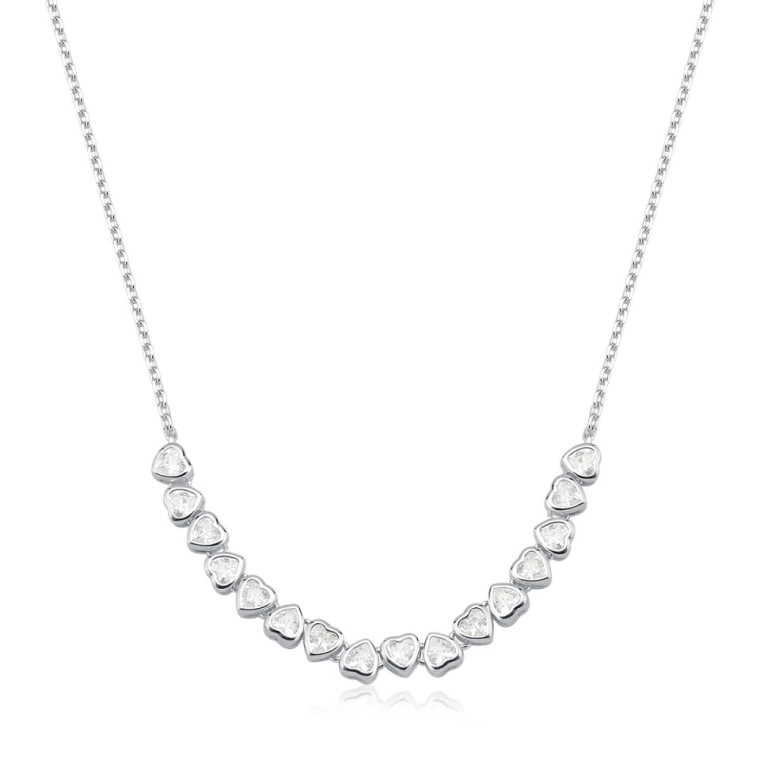 Produto Colar Feminino de Prata 925 Corações Cravejados