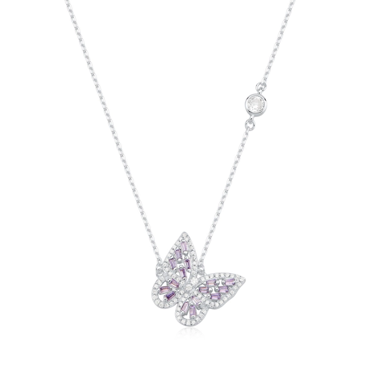 Produto Colar Feminino de Prata 925 Elo Cadeado com Borboleta Cravejada