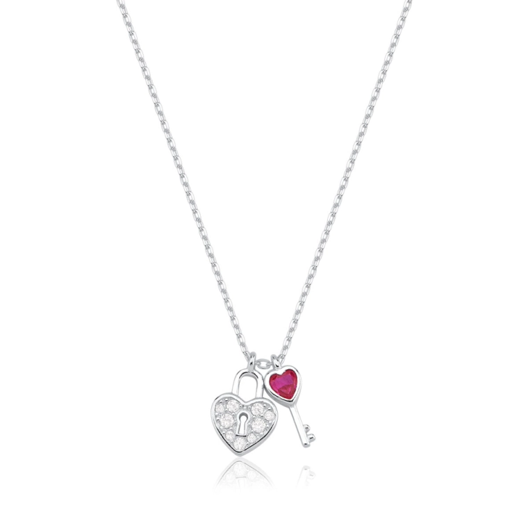 Produto Colar Feminino de Prata 925 Elo Cadeado com Coração Chave