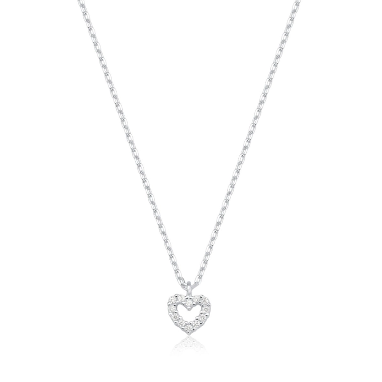 Colar Feminino de Prata 925 Elo Cadeado com Coração Vazado e Cravejado Produto Colar Feminino de Prata 925 Elo Cadeado com Coração Vazado e Cravejado