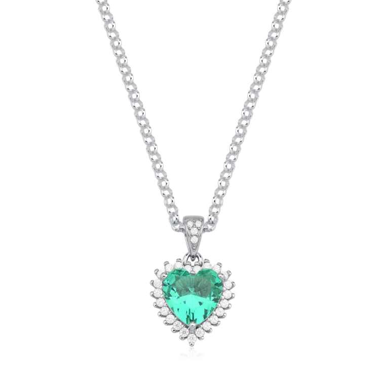 Produto Colar Feminino de Prata 925 Elo Português com Coração Cravejado