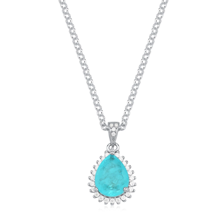 Produto Colar Feminino de Prata 925 Elo Português e Gota Cravejada