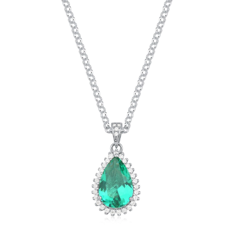 Colar Feminino de Prata 925 Elo Português e Gota Cravejada com 1,5cm Produto Colar Feminino de Prata 925 Elo Português e Gota Cravejada com 1,5cm