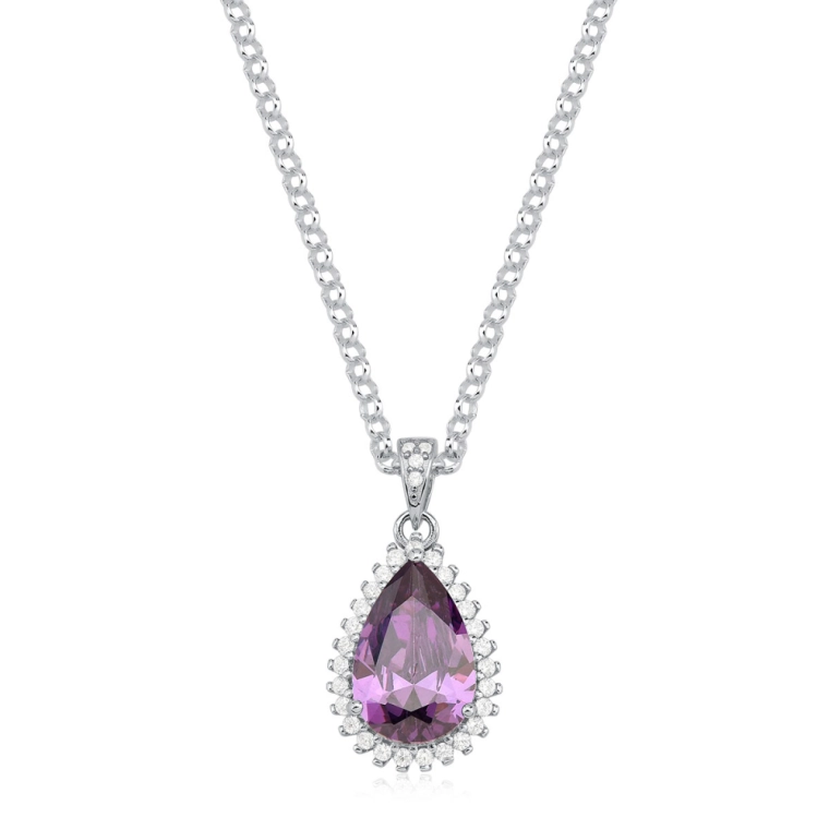 Colar Feminino de Prata 925 Elo Português e Gota Cravejada com 1,5cm Produto Colar Feminino de Prata 925 Elo Português e Gota Cravejada com 1,5cm
