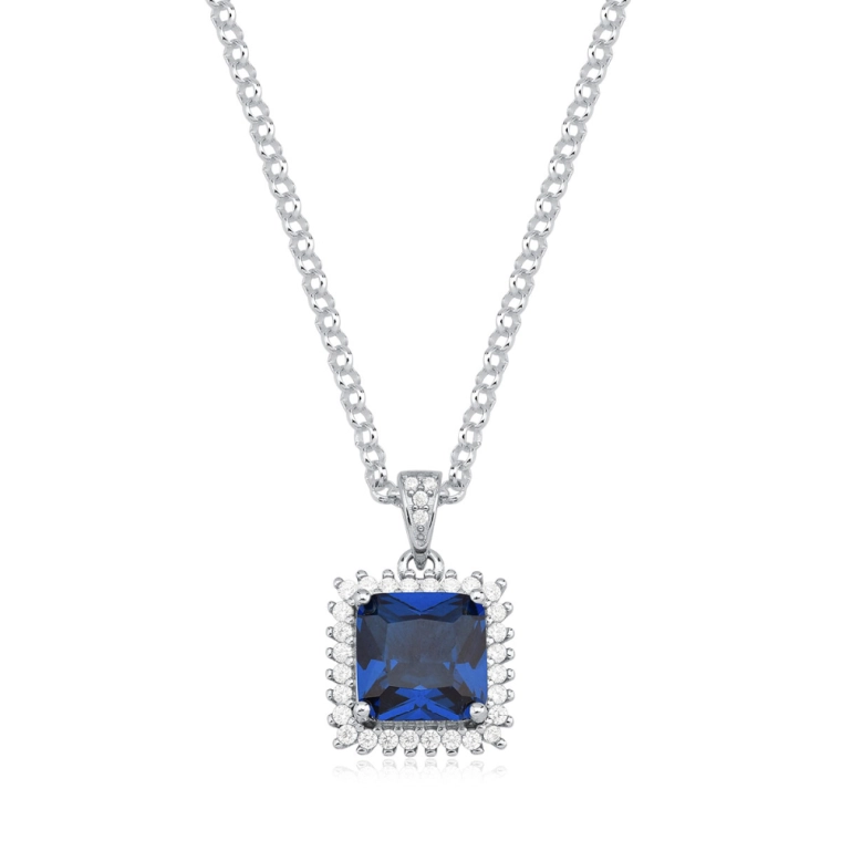 Colar Feminino de Prata 925 Elo Português e Quadrado Cravejado Produto Colar Feminino de Prata 925 Elo Português e Quadrado Cravejado
