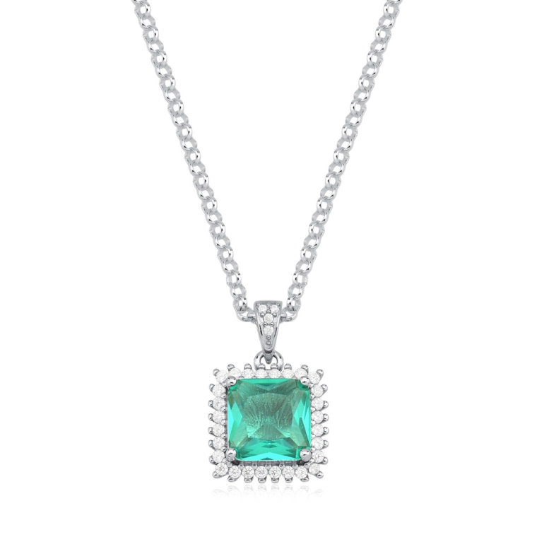 Colar Feminino de Prata 925 Elo Português e Quadrado Cravejado Produto Colar Feminino de Prata 925 Elo Português e Quadrado Cravejado