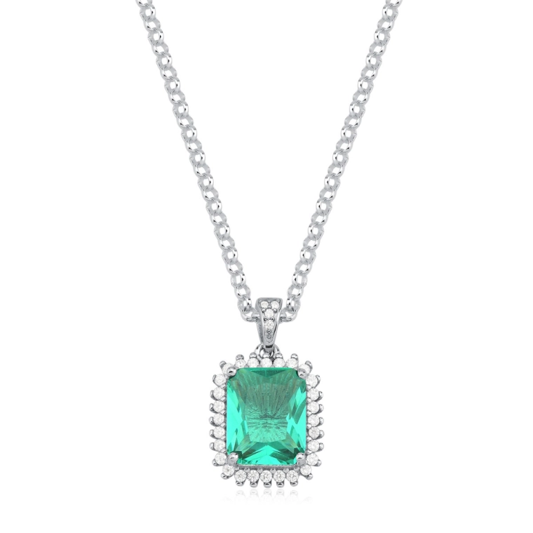 Produto Colar Feminino de Prata 925 Elo Português e Retangular Cravejado