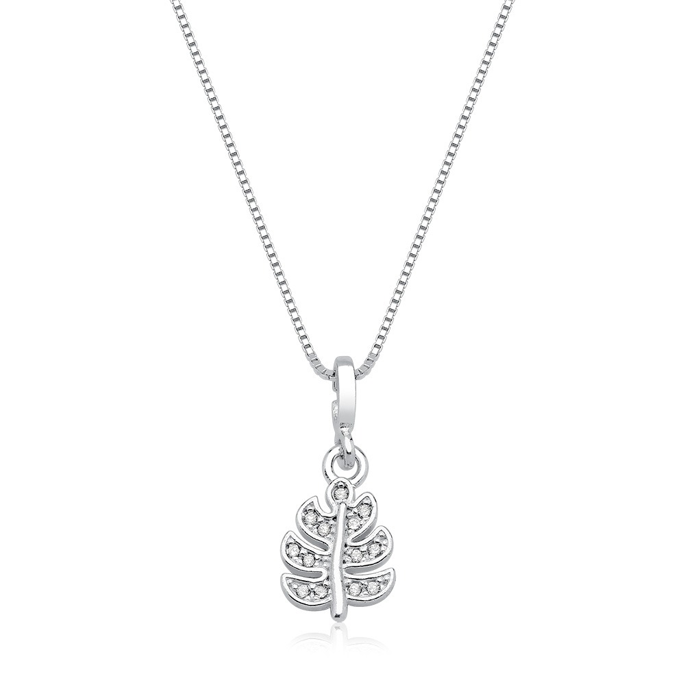 Produto Colar Feminino de Prata 925 Folha com zircônia