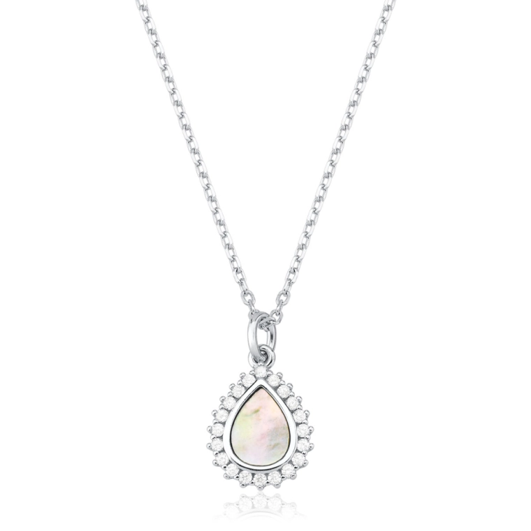 Colar Feminino de Prata 925 Gota Madrepérola Cravejada Produto Colar Feminino de Prata 925 Gota Madrepérola Cravejada
