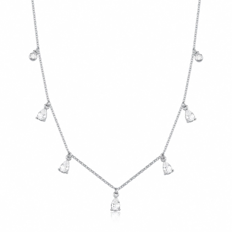 Colar Feminino de Prata 925 Gotas com Zircônia Produto Colar Feminino de Prata 925 Gotas com Zircônia