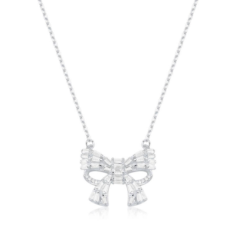 Colar Feminino de Prata 925 Lacinho Cravejado Produto Colar Feminino de Prata 925 Lacinho Cravejado