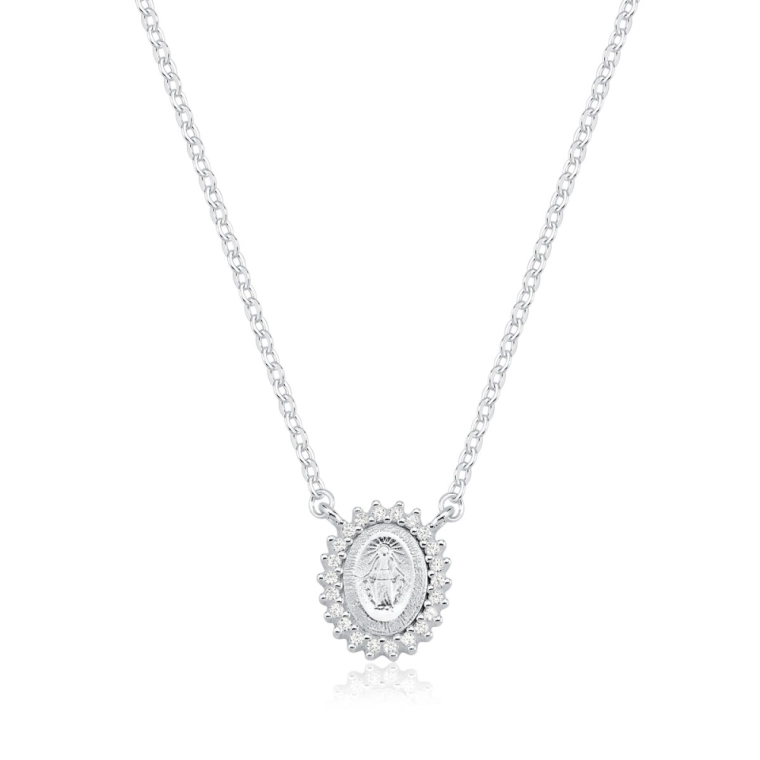 Produto Colar Feminino de Prata 925 Medalha Nossa Senhora Aparecida Cravejada
