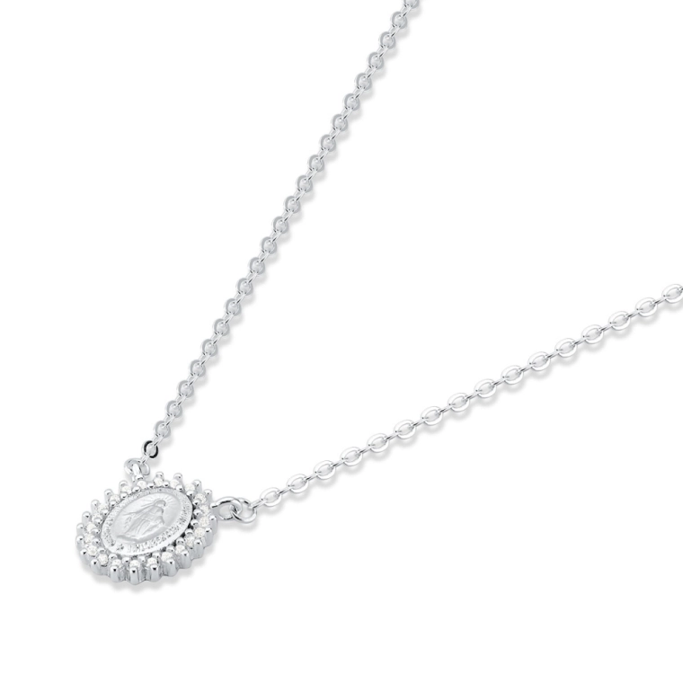 Produto Colar Feminino de Prata 925 Medalha Nossa Senhora Aparecida Cravejada